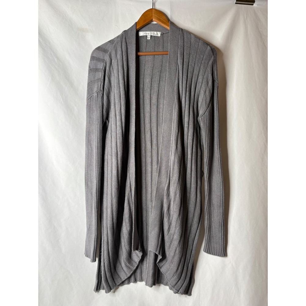Lovers + Friends M Grey Ribbed Knit Open Front Longline Cardigan Sweater No Belt